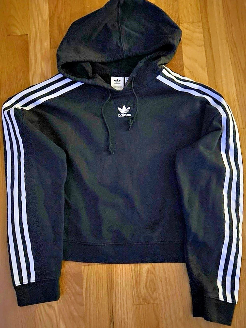 adidas Women's Striped Hoodie Black & White Small